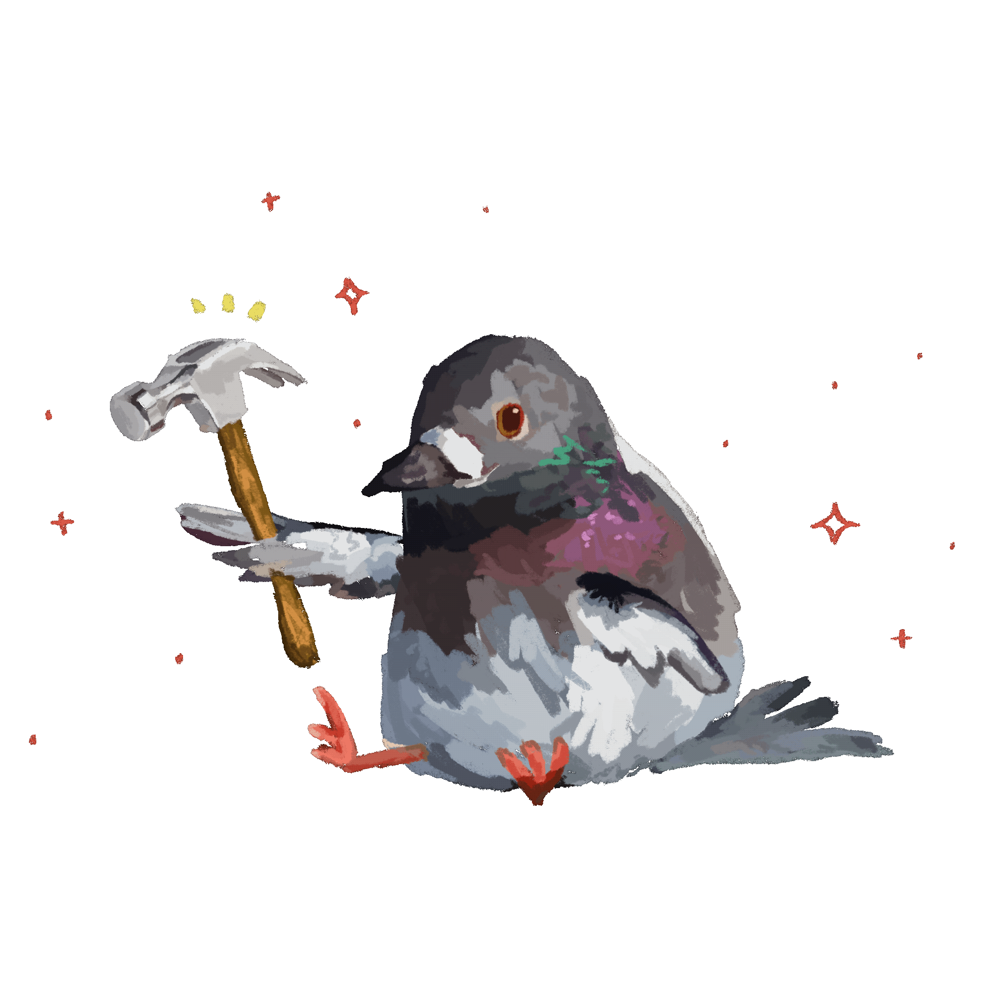 Pigeon with hammer illustration